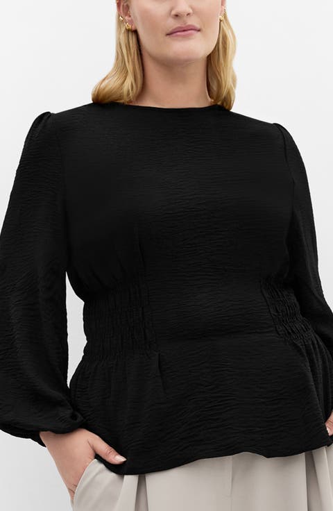 Cara Long Sleeve Peplum Shirt (Plus)
