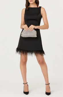 Alisanne Bateau Neck Feather Hem Minidress
