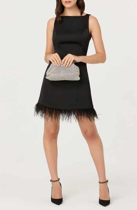 Alisanne Bateau Neck Feather Hem Minidress
