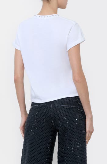 大人カジュアル★Alice+Olivia Berk Rolling Stones★Tシャツ白 Alice + Olivia Berk Studded Rolling Stones T-Shirt - T