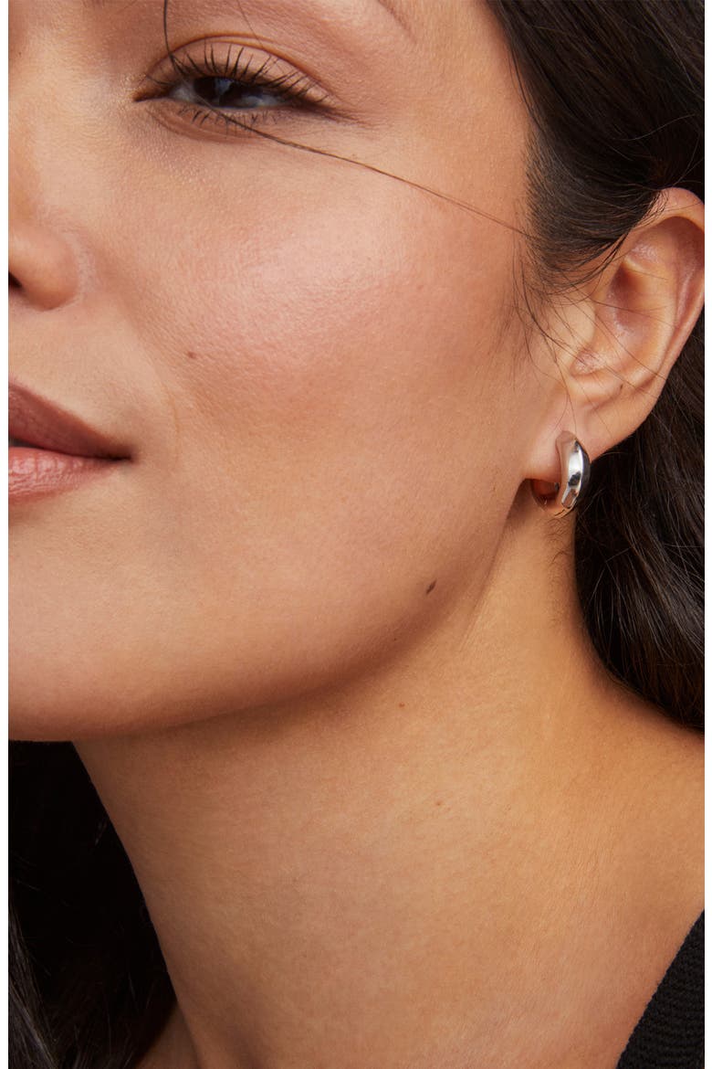 Mikki Huggie Hoop Earrings, Alternate, color, RHOD POLISHED METAL