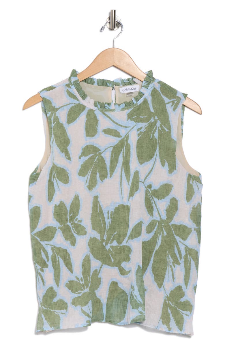 Calvin Klein Pleat Mock Neck Sleeveless Top, Alternate, color, Khaki Multi