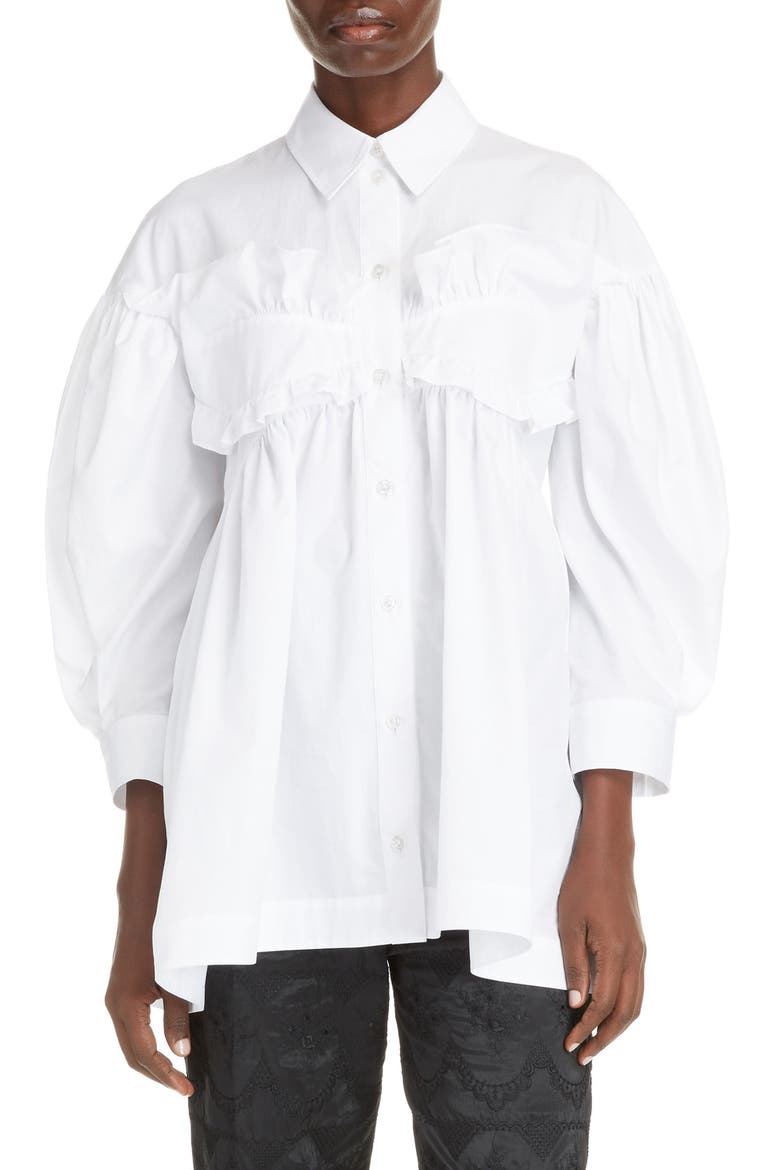 Cotton Poplin Ruffle Shirt, Main, color, WHITE