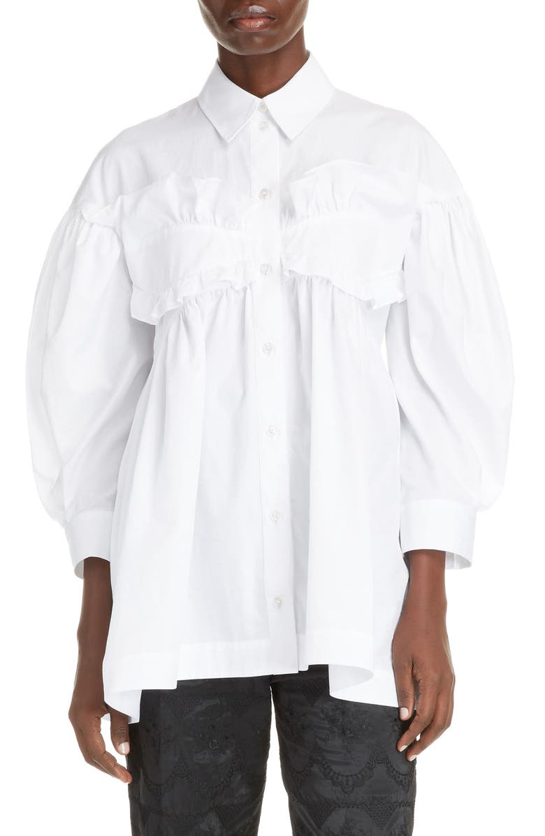 Simone Rocha Cotton Poplin Ruffle Shirt, Main, color, 