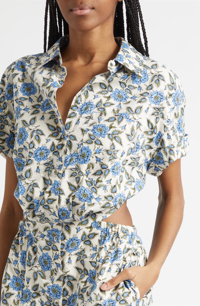Derek Lam 10 Crosby Alba Cutout Back Mini Shirtdress, Alternate, color, Blue Bell Floral