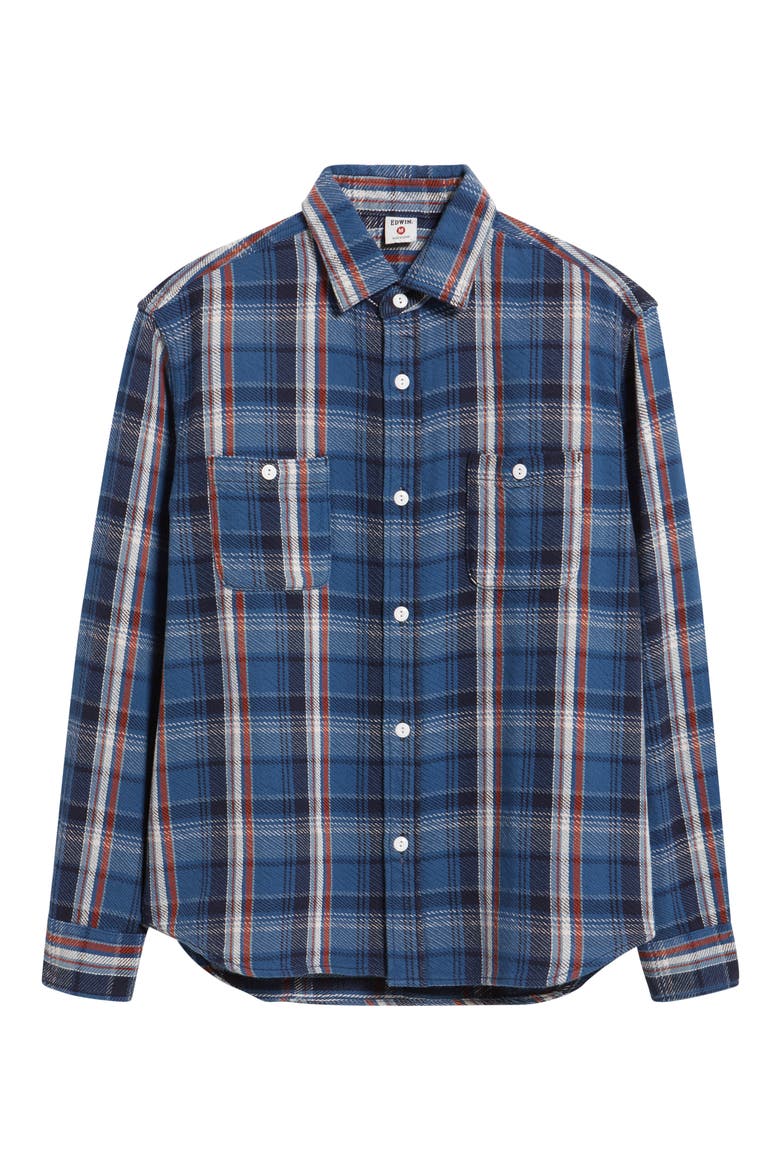 Plaid Cotton Button-Up Work Shirt, Alternate, color, BLUE PLAID