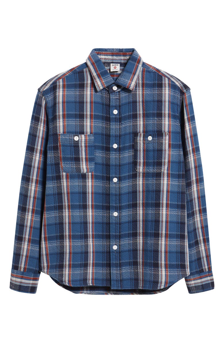EDWIN Plaid Cotton Button-Up Work Shirt, Alternate, color, Blue Plaid