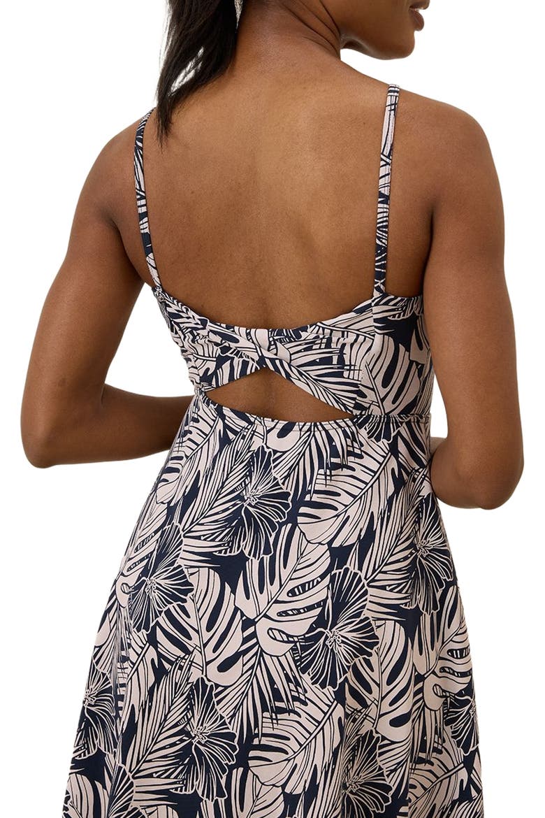 Organic Cotton Fit & Flare Twist Back Dress, Alternate, color, Midnight Blue Palms