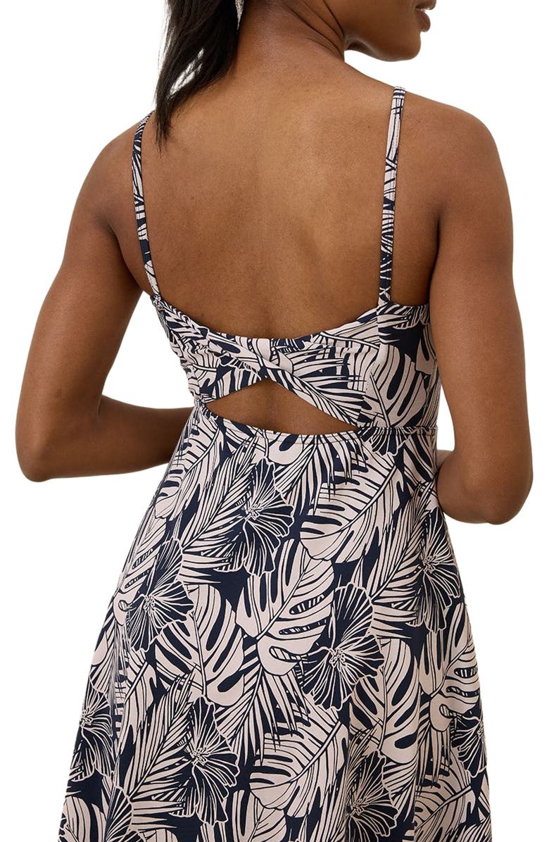 Pact Organic Cotton Fit & Flare Twist Back Dress, Alternate, color, Midnight Blue Palms