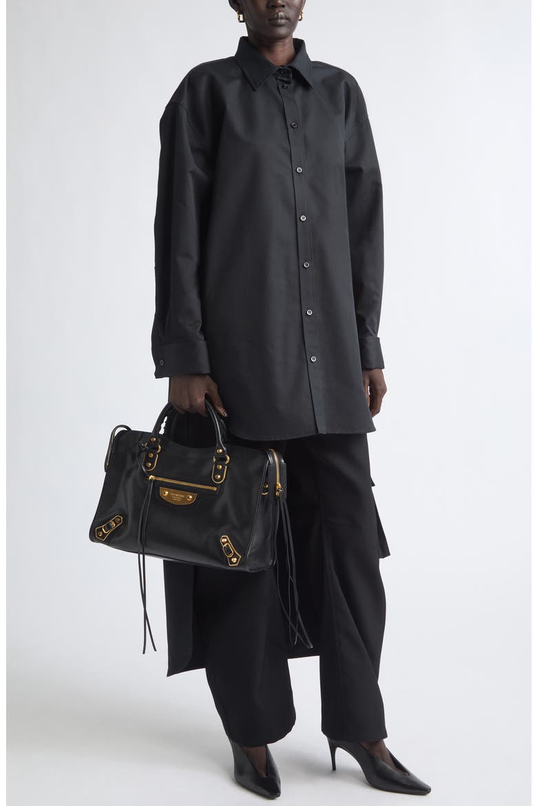 Organdi Cotton & Silk Poplin Button-Up Shirt, Alternate, color, 1000 BLACK