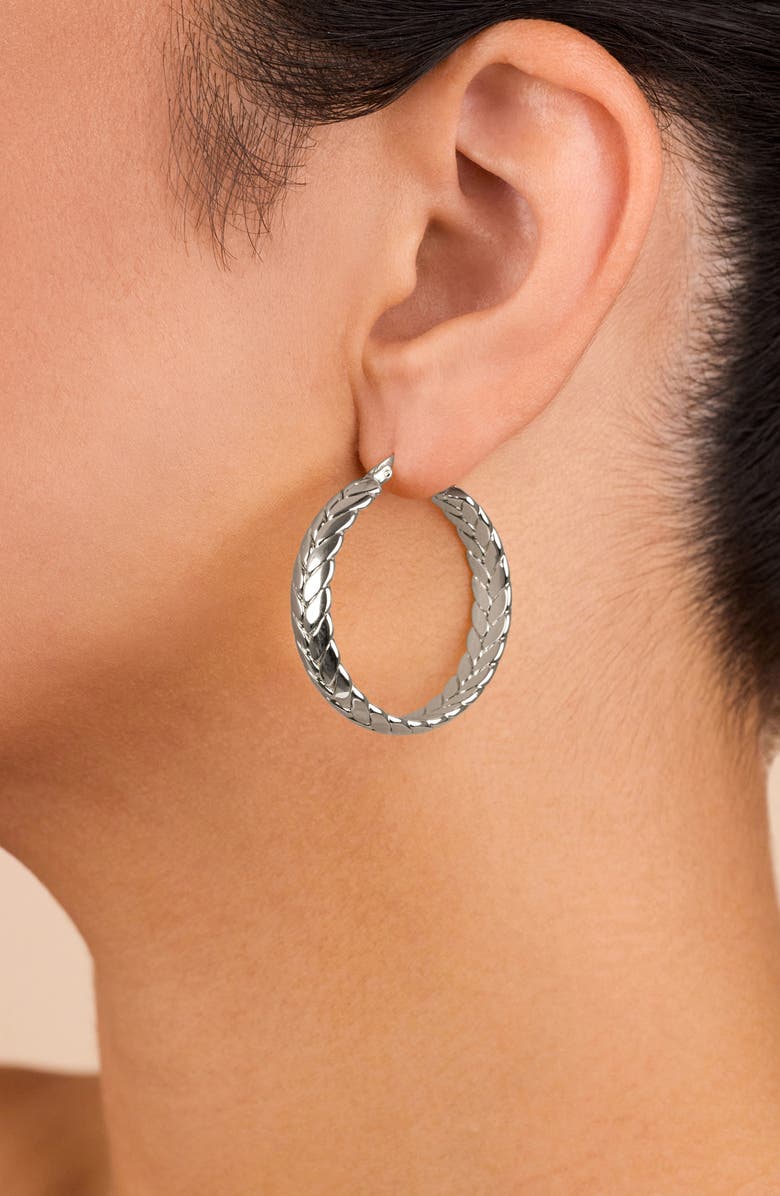 Sterling Forever Double Row Herringbone Statement Hoop Earrings, Alternate, color, Silver
