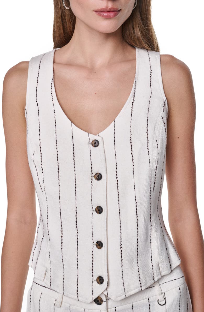 DKNY Stripe Linen Blend Vest, Alternate, color, Coconut/ Tobacco
