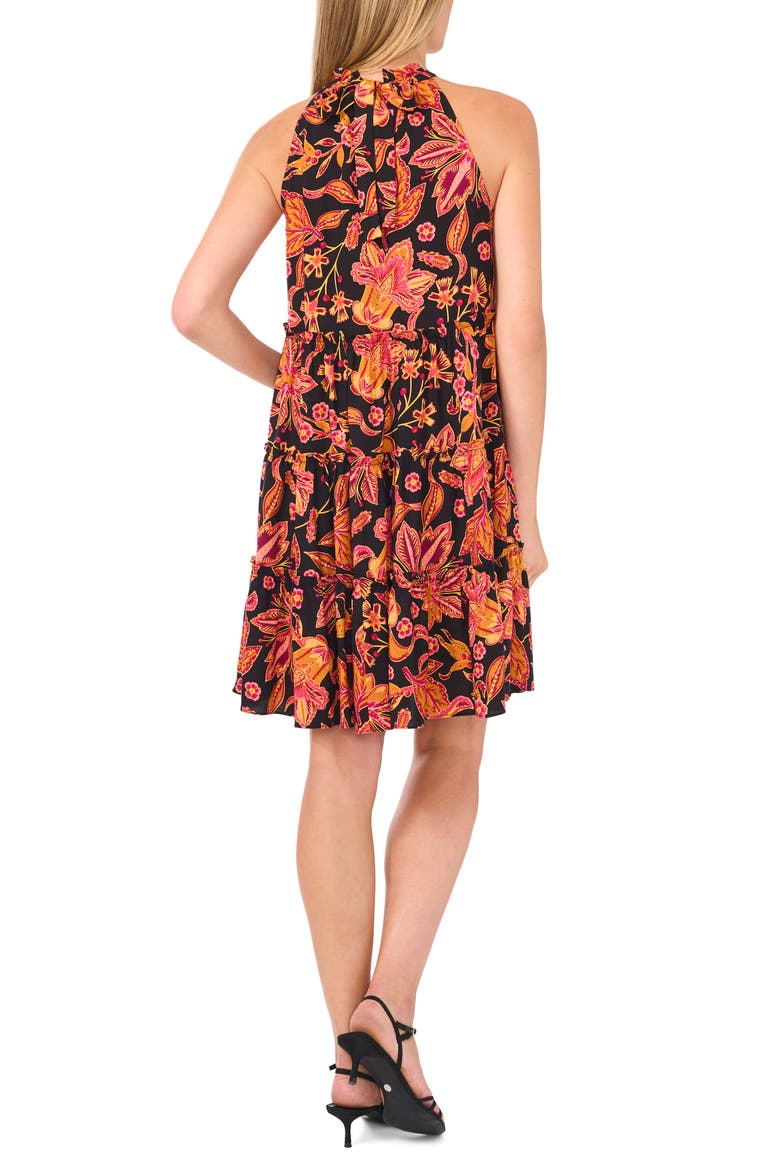 Floral Tiered Trapeze Dress, Alternate, color, RICH BLACK