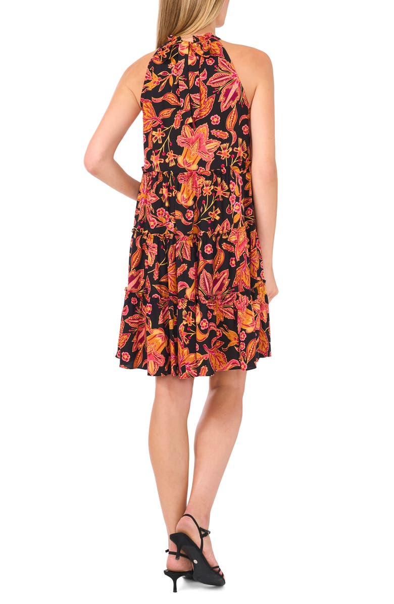 CeCe Floral Tiered Trapeze Dress, Alternate, color, Rich Black