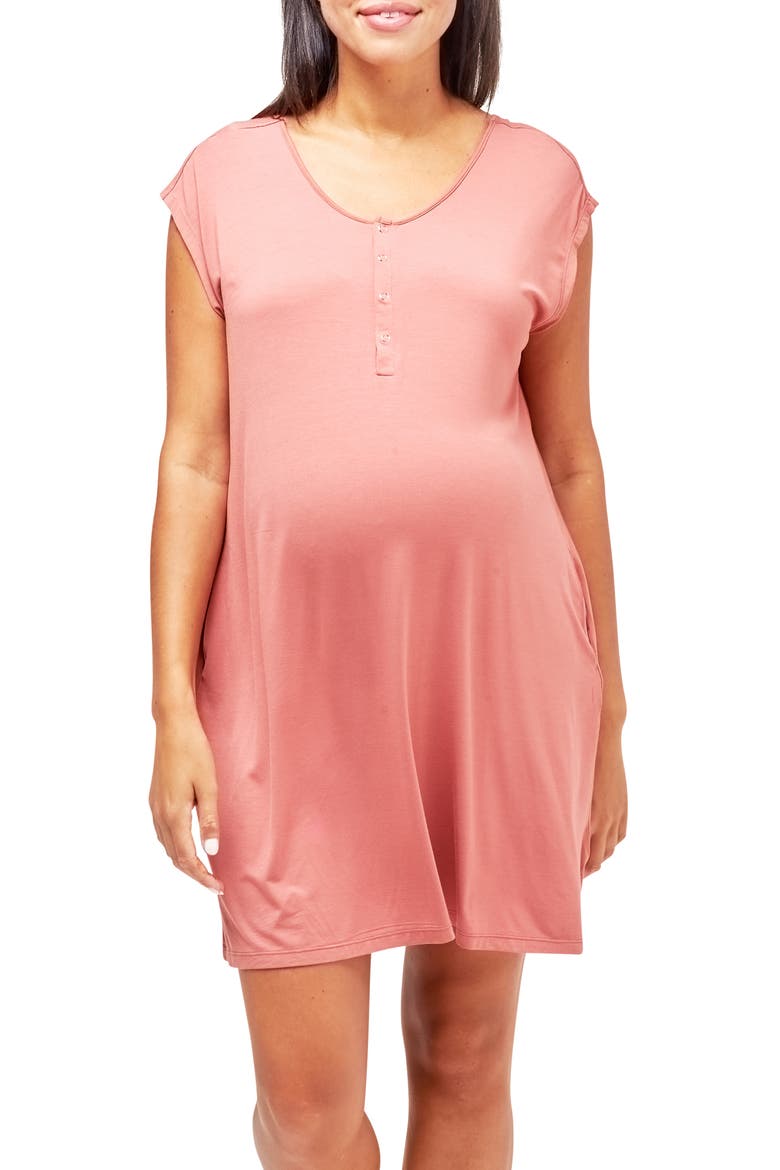 Clementine Maternity/Nursing Nightgown, Main, color, TERRACOTTA