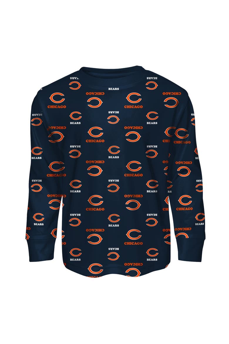 Youth Outerstuff Navy Chicago Bears All-Over-Print Long Sleeve T-Shirt and Pants Sleep Set, Alternate, color, Navy
