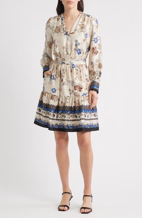 Floral Print Long Sleeve Minidress (Regular & Petite)
