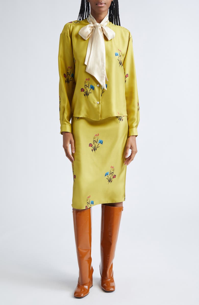 Marni Tulip Print Pleated Silk Twill Midi Skirt, Alternate, color, 