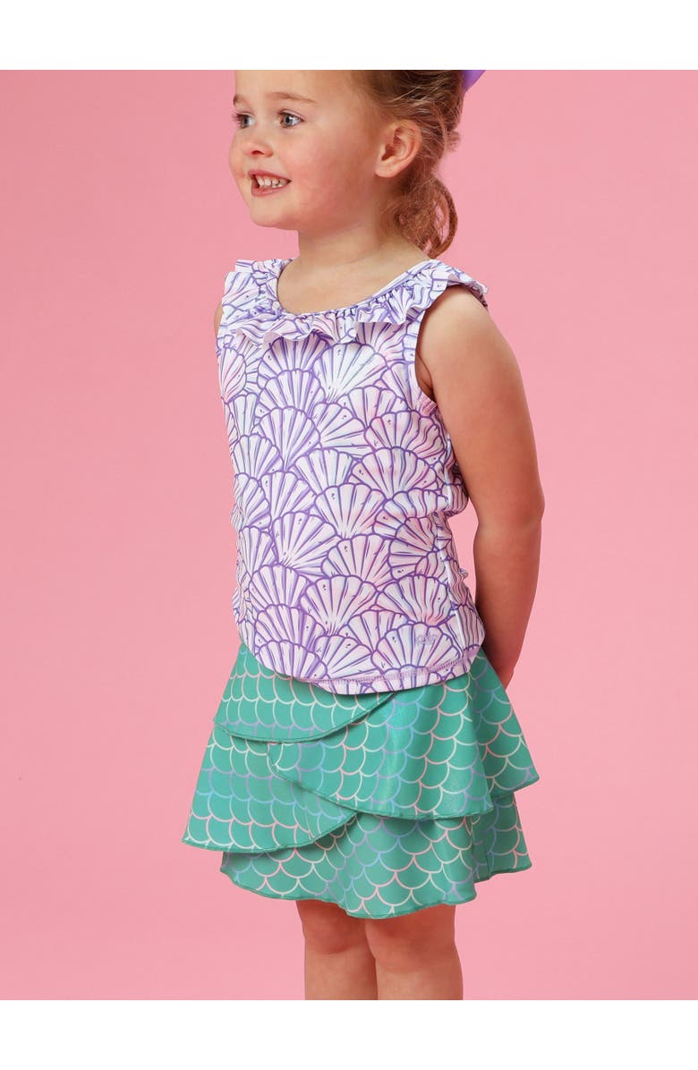 RuffleButts Active Princess Tiered Skort, Alternate, color, Marine Green Scales