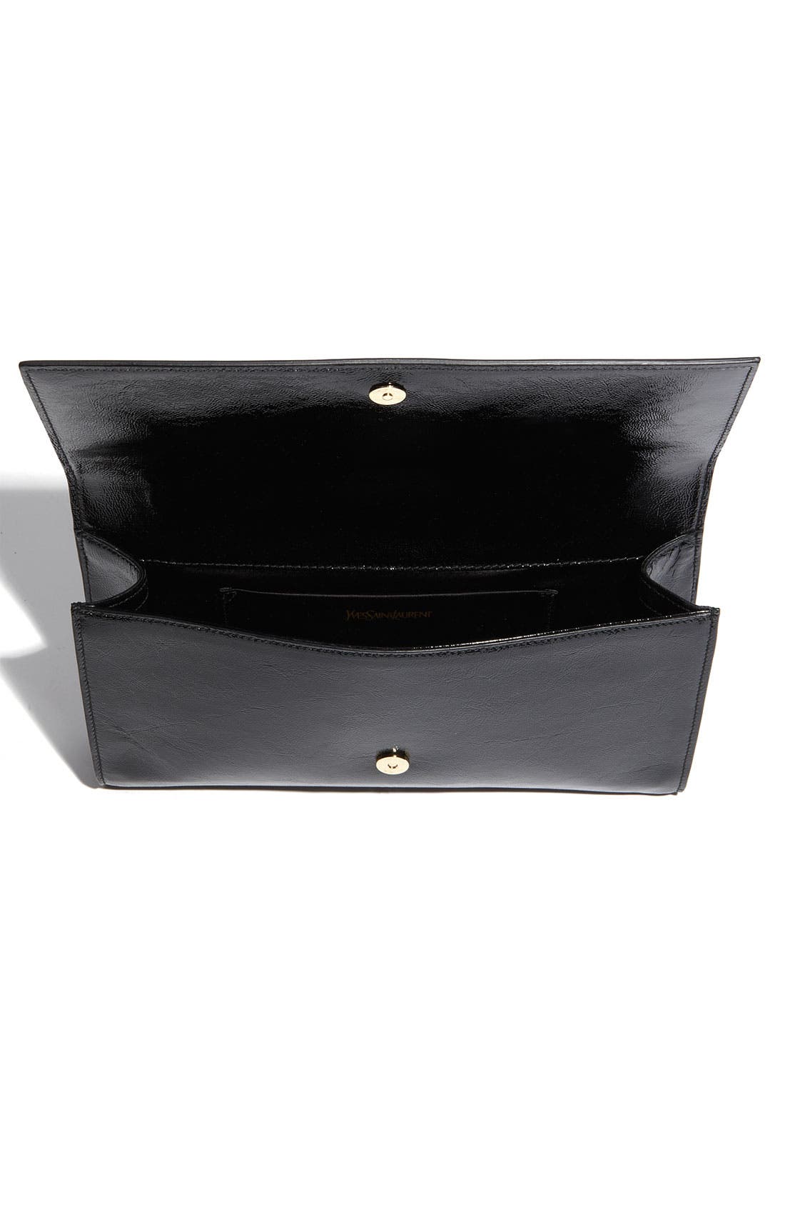Yves Saint Laurent 'Belle de Jour - Large' Patent Envelope Clutch, Alternate, color, NERO