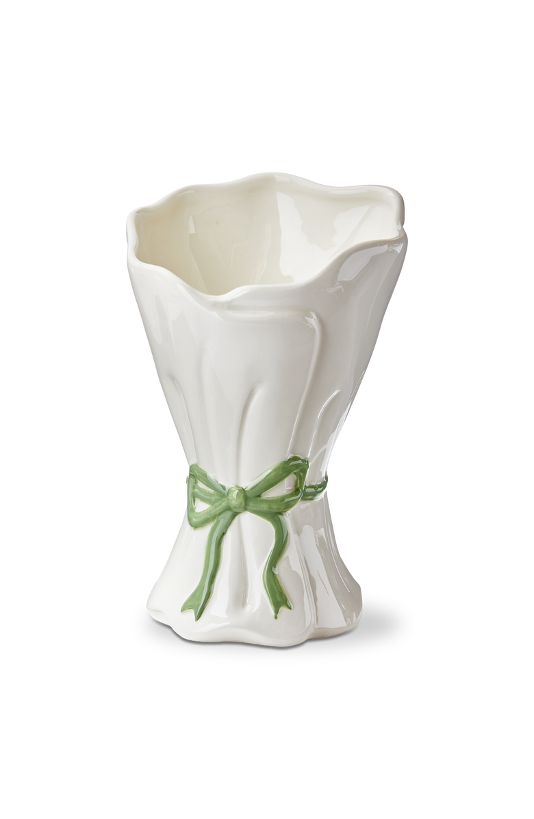 tag White Multi Earthenware Bow Bouquet Vase 5x5x7.5 in, Main, color, White