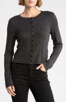 Essie Ribbed Long Sleeve Button Top