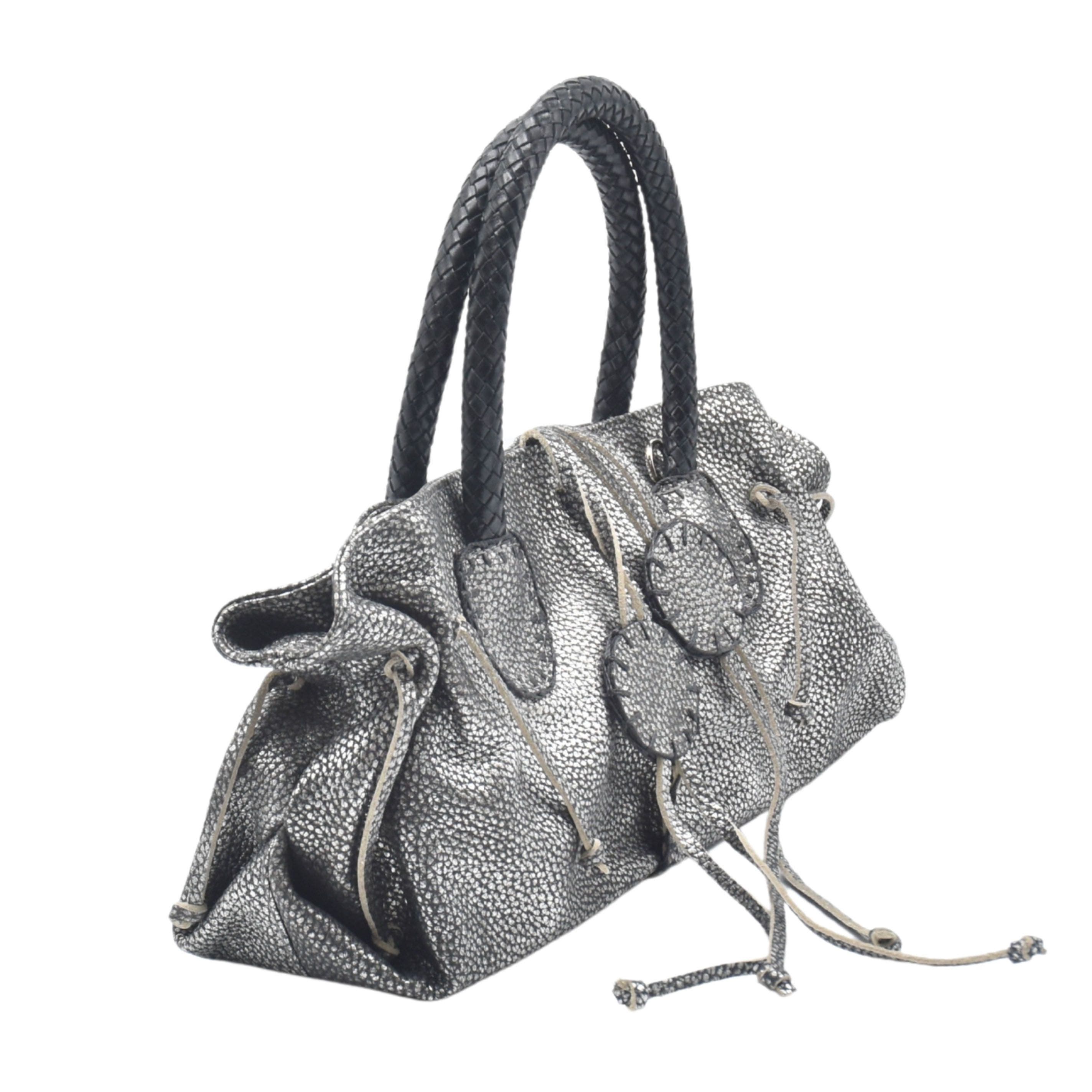 Carlos Falchi Mini Satchel Leather Bag, Alternate, color, Roman Chrome