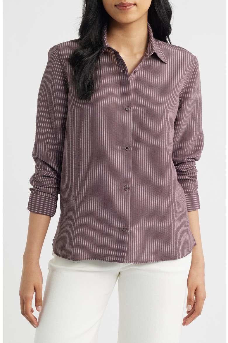 Pinstripe Button-Up Shirt, Main, color, HUCKLEBERRY STRIPE