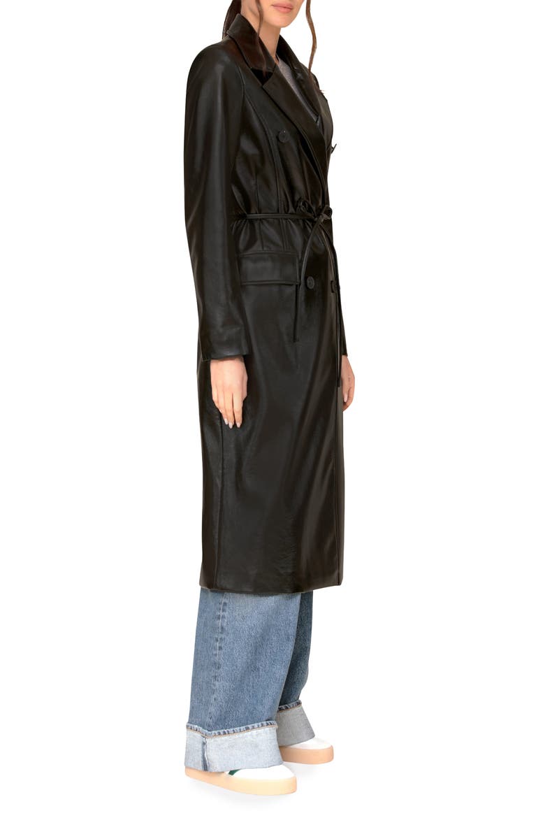 Double Breasted Faux Leather Coat, Alternate, color, BLACK