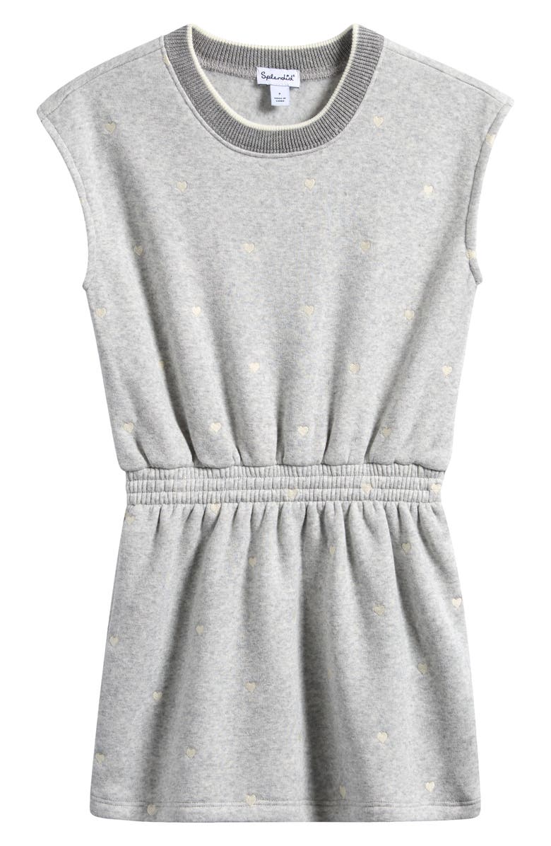 Splendid Kids' Tossed Hearts Fleece Dress, Main, color, Light Heather Grey