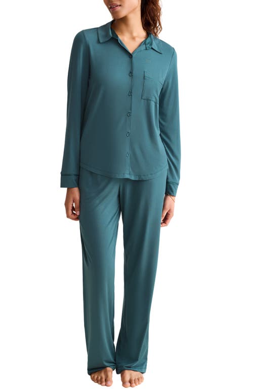 Fleur't Satin Trim Jersey Pajamas In Green