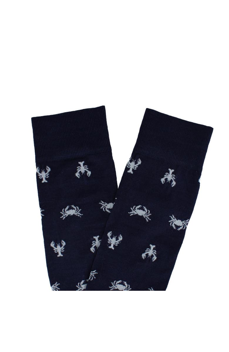 Trafalgar Day At The Beach Mid-Calf Crab & Lobster Dress Novelty Sock, Alternate, color, Navy Blue