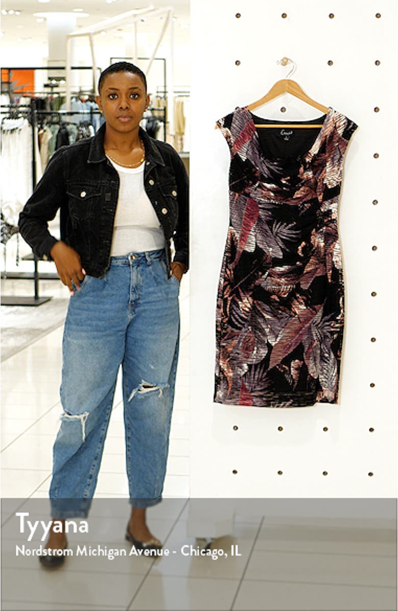 Leaf Jacquard Cowl Neck Sheath Dress, sales video thumbnail