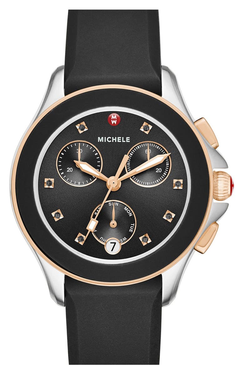MICHELE Cape Chronograph Silicone Strap Watch, 34mm, Main, color,