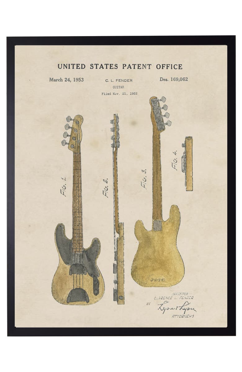 Antique Curiosities Electric Guitar Patent in Black Frame, Main, color, NO COLOR