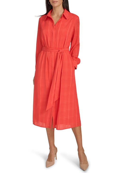 Plaid Long Sleeve Chiffon Shirtdress