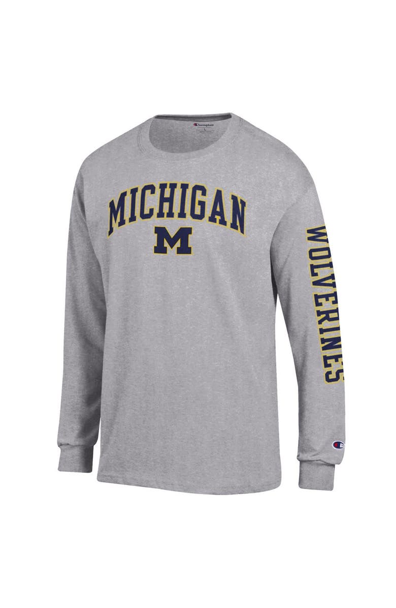 Champion Men's Champion  Heather Gray Michigan Wolverines Arch Over Logo 2-Hit Long Sleeve T-Shirt, Alternate, color, Heather Gray
