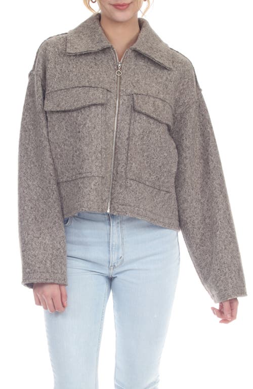 Rain And Rose Boiled Faux Shearling Crop Utility Jacket In Gray