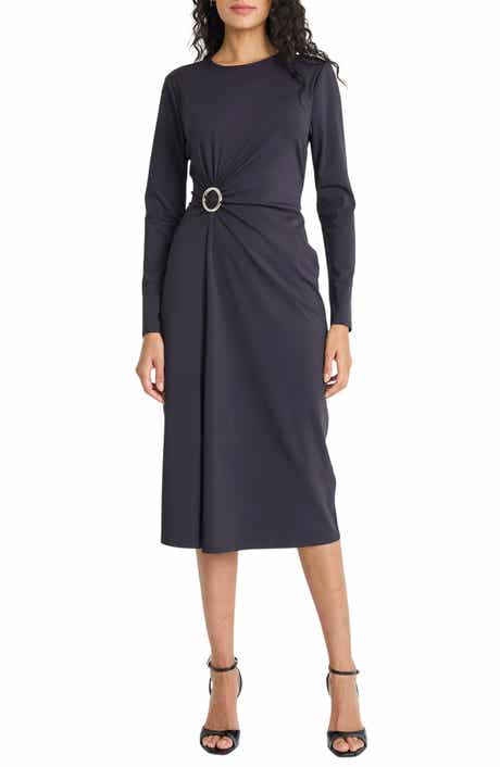 Maggy London Long Sleeve Side Gather Sheath Midi Dress