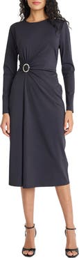 Maggy London Long Sleeve Side Gather Sheath Midi Dress