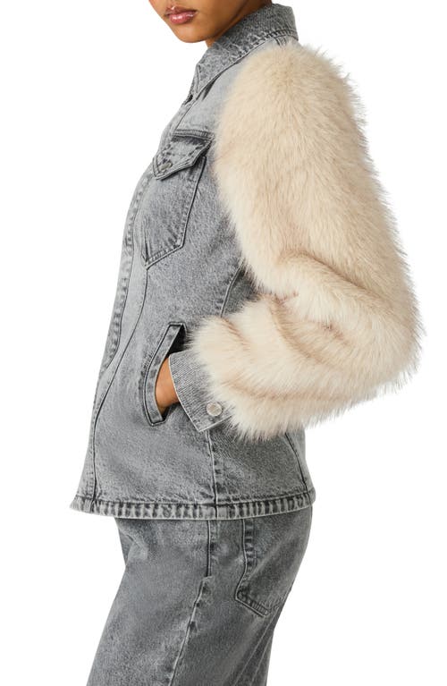 Steve Madden Parker Denim & Faux Fur Jacket In Gray