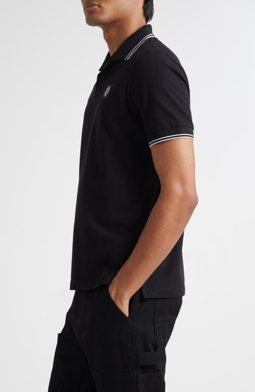Stone Island Logo Embroidered Polo Shirt In Black
