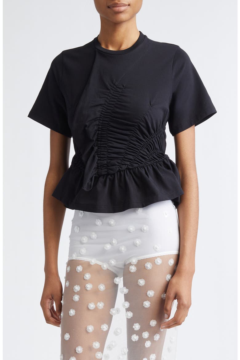 Ace Smocked Jersey Peplum T-Shirt, Main, color, BLACK