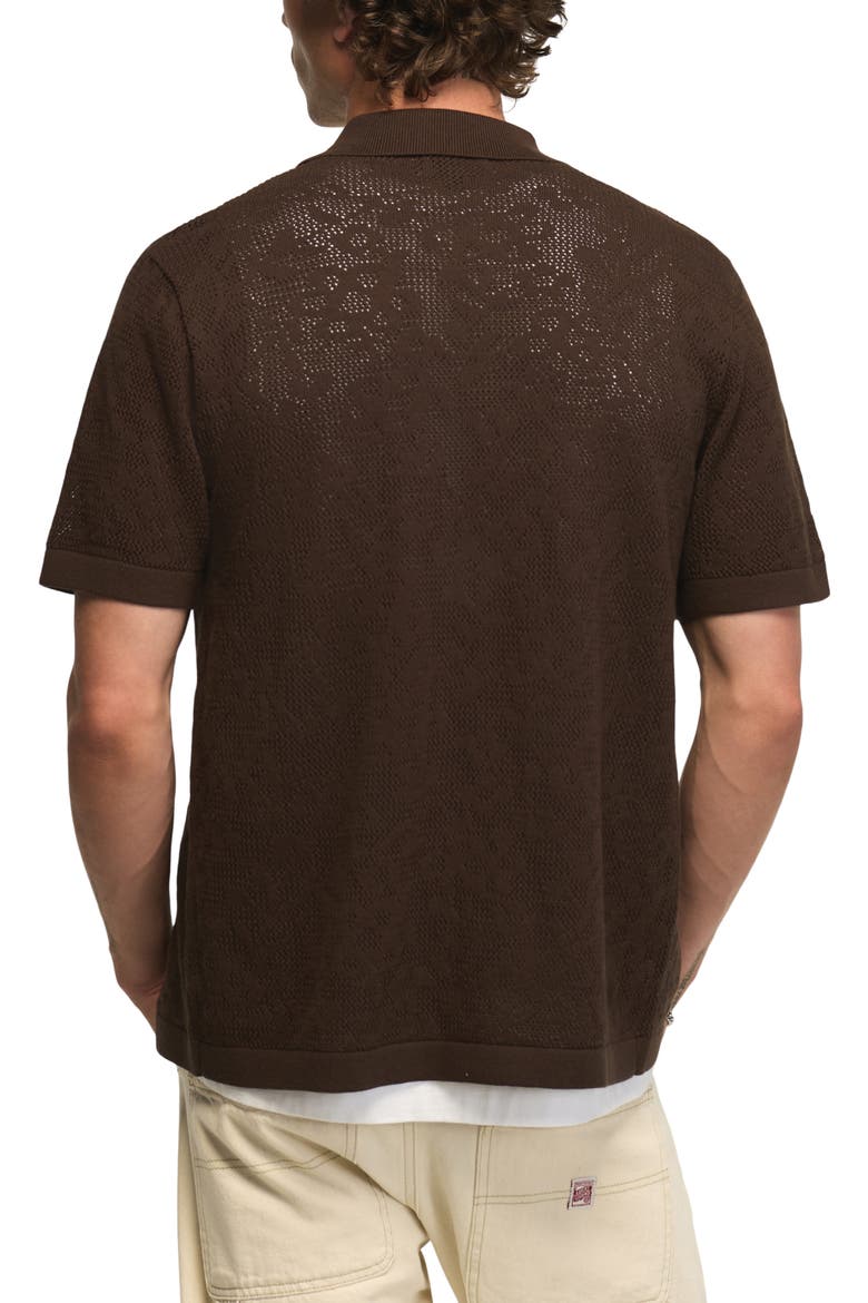 Openwork Knit Cotton Button-Up Shirt, Alternate, color, HOT FUDGE
