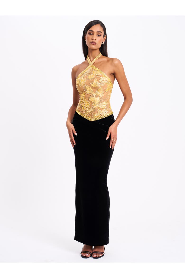 Gazelle Embroidered Vintage Style Maxi Dress, Alternate, color, Black