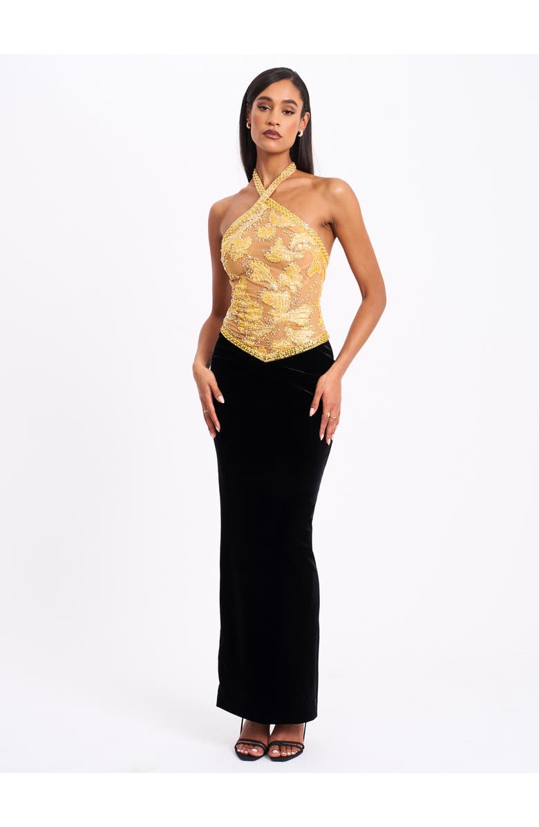 Miss Circle Gazelle Embroidered Vintage Style Maxi Dress, Alternate, color, Black