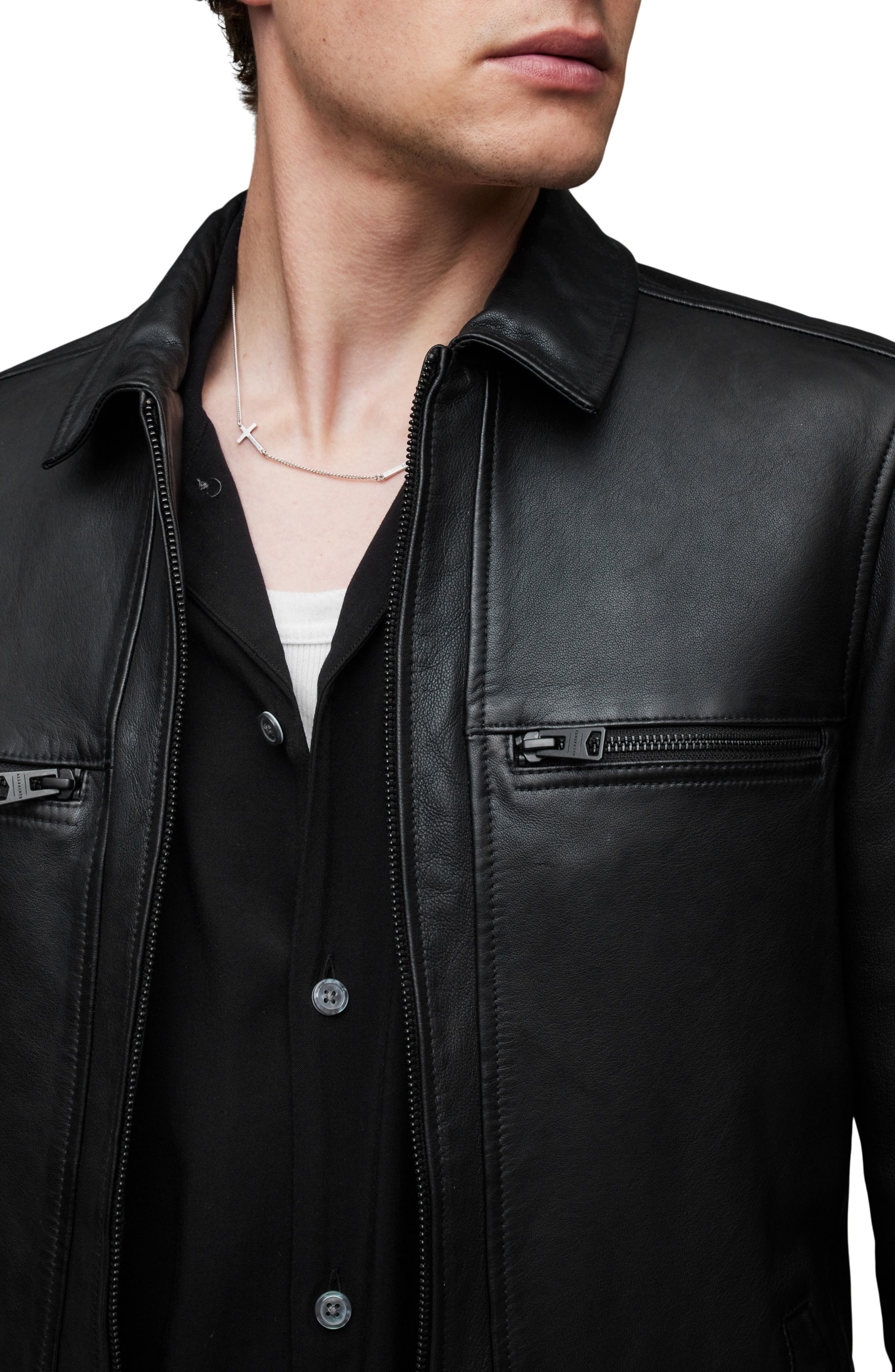 AllSaints Luck Slim Fit Leather Jacket — фото 4