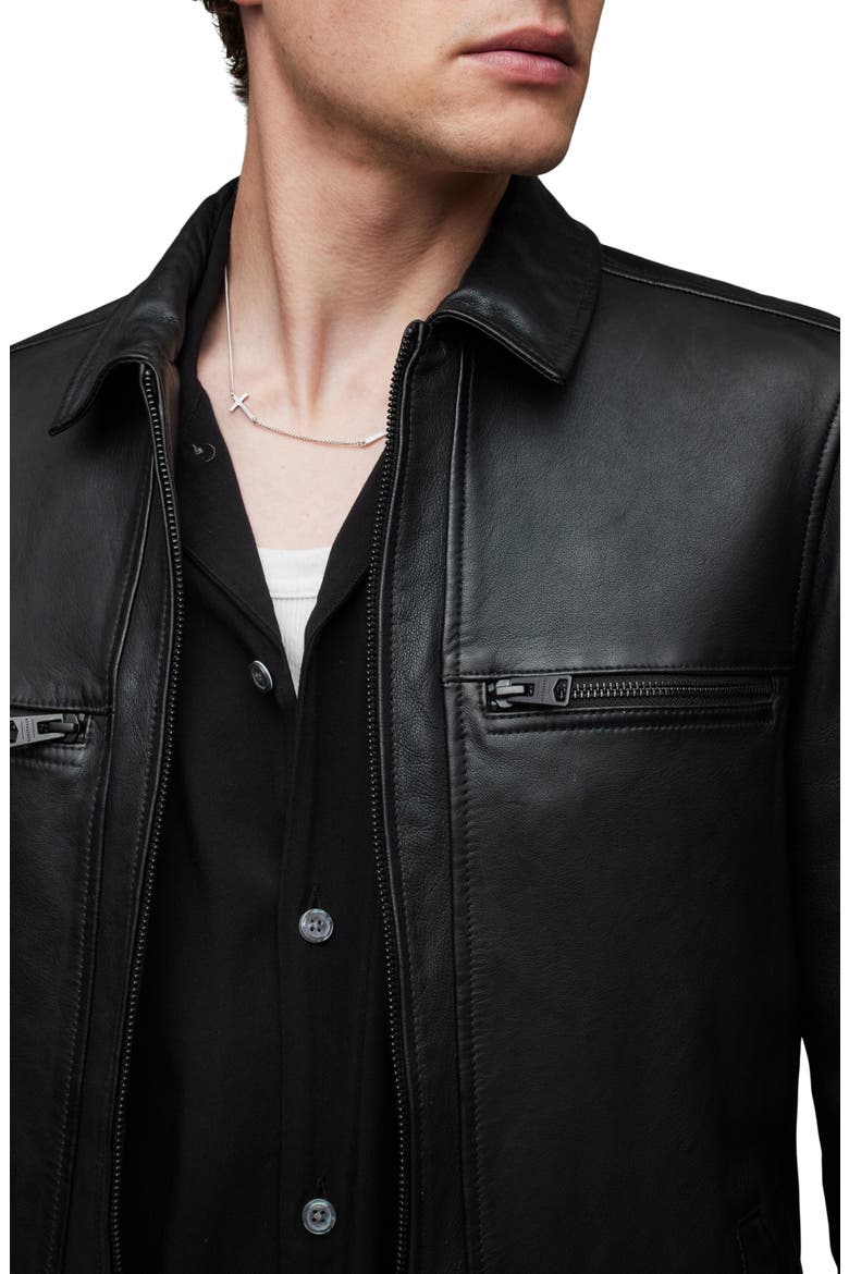 Luck Slim Fit Leather Jacket, Alternate, color, BLACK