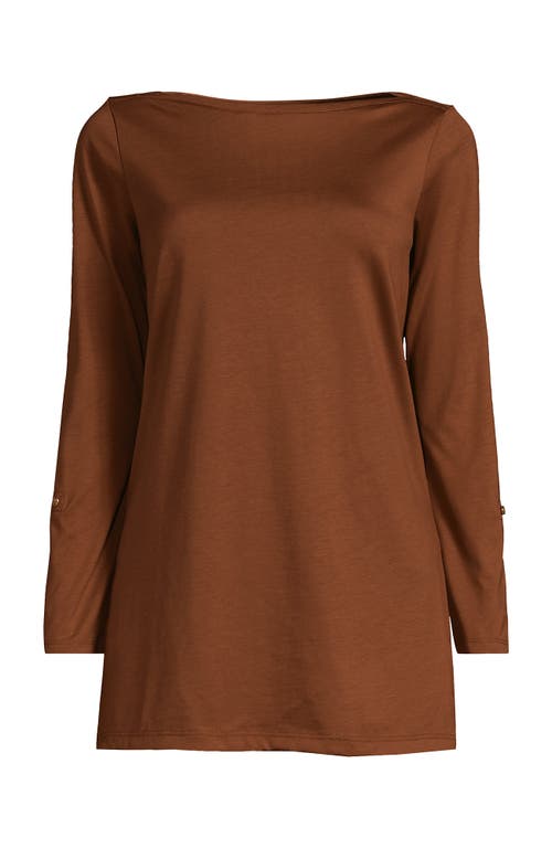 Lands' End Supima Cotton Adjustable 3/4 Sleeve Boatneck Tunic In Brown