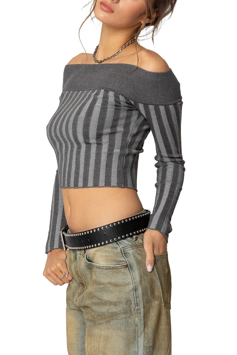 Daren Off the Shoulder Ribbed Crop Sweater, Alternate, color, DARK-GRAY